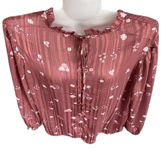 Shirred Sheer Floral Blouse 3rd + Malt - Picture 6 of 15